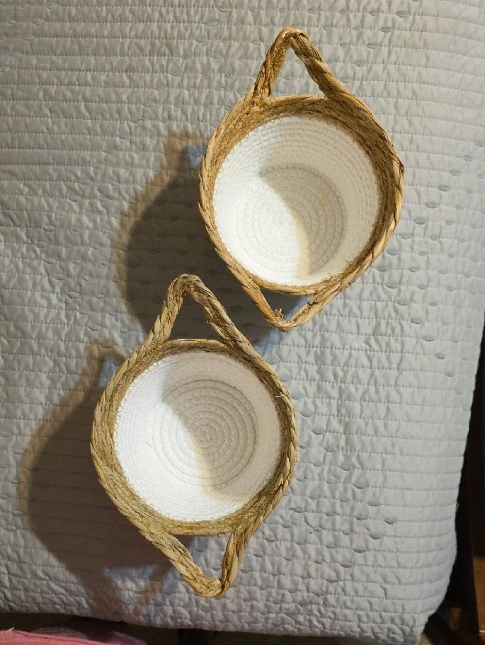 Handwoven White and Natural Seagrass Storage Baskets - Set of 2